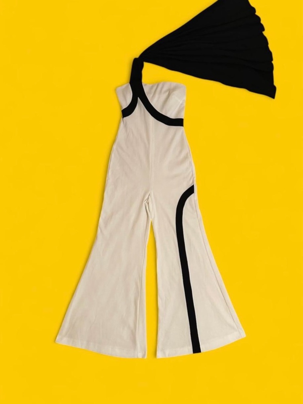 Vintage 70s Deadstock NWT White & Black Cape Jumpsuit